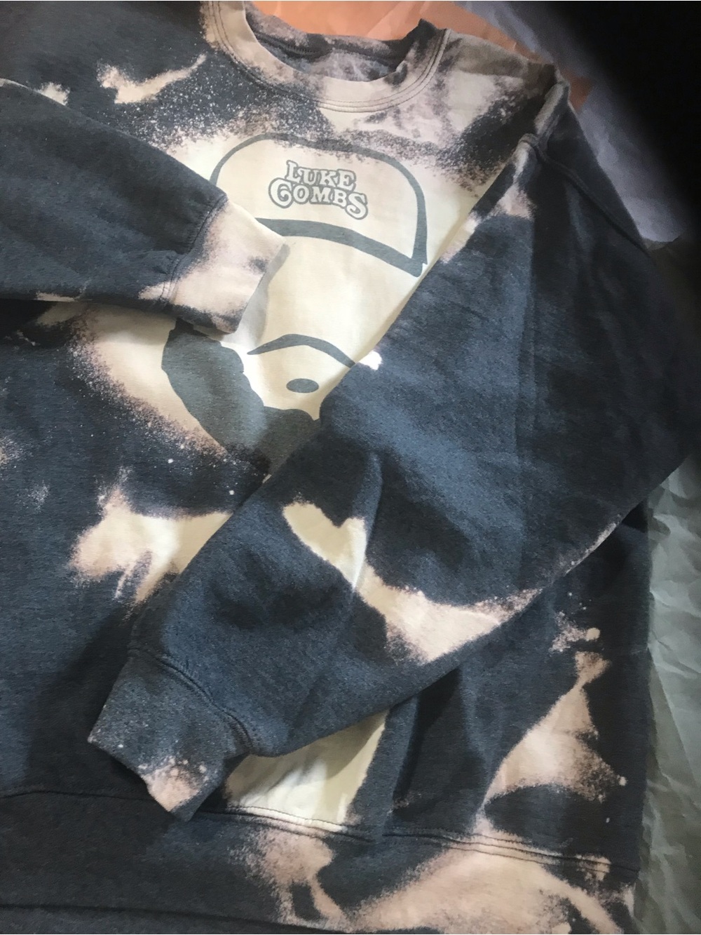 Luke Combs Black & Bleach Tie-Dye Crewneck Sweatshirt
